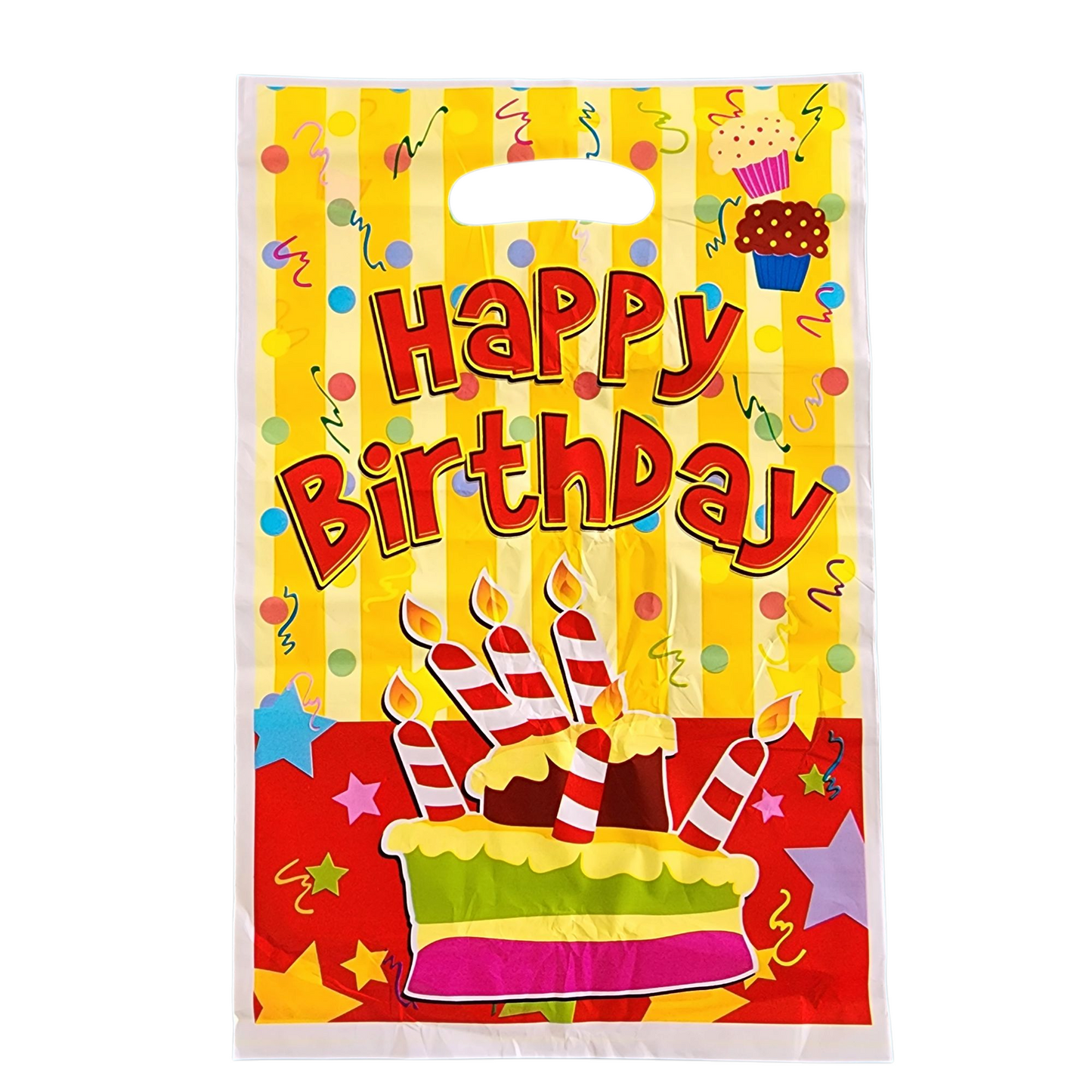 Yellow and Red Happy Birthday 25x16 cm Plastic Loot Bag (Pack of 10)