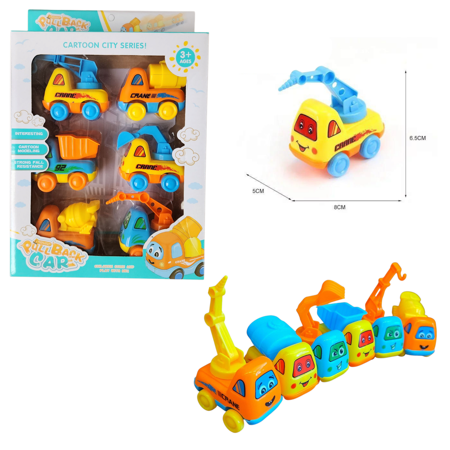 6 Pull Back Construction Vehicles and Cranes Box