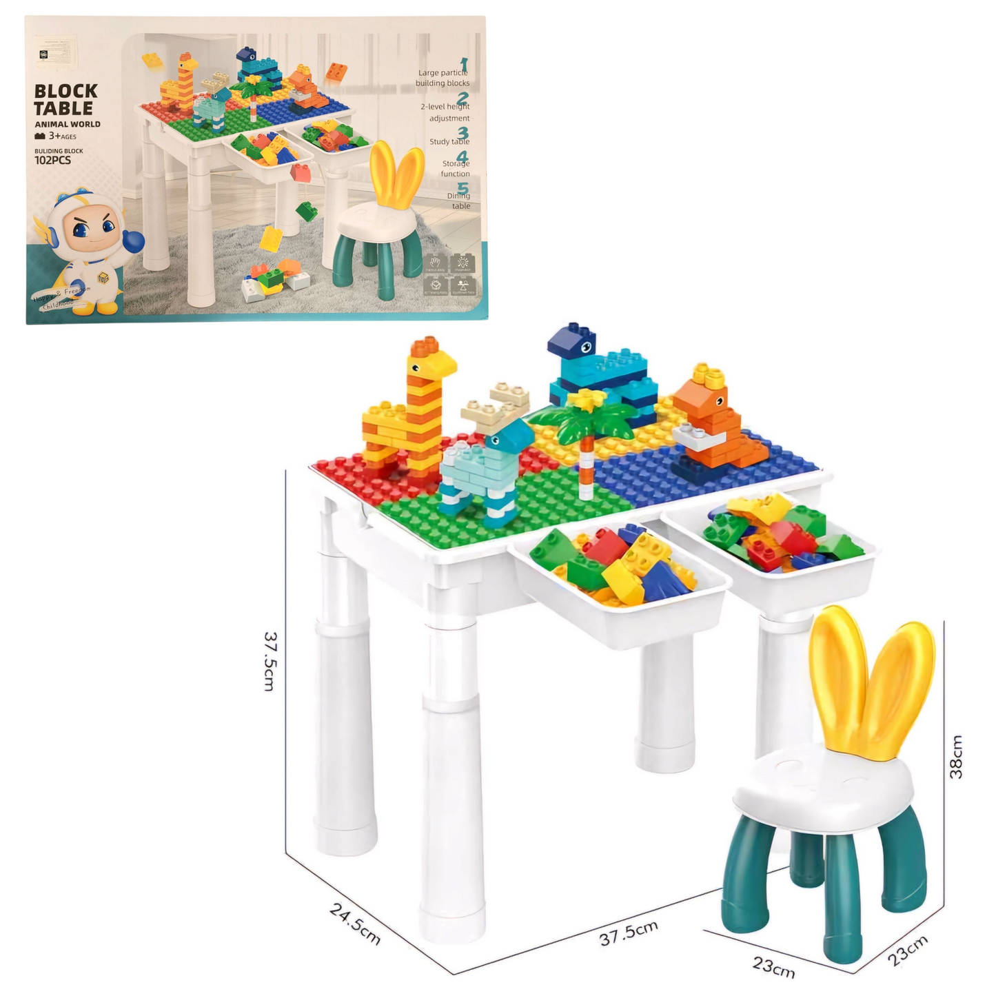 Blocks Table and Chair Set 102 Pcs