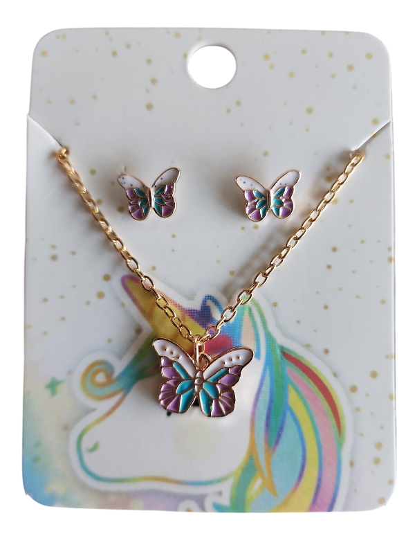 Girls Butterfly Necklace and Earrings