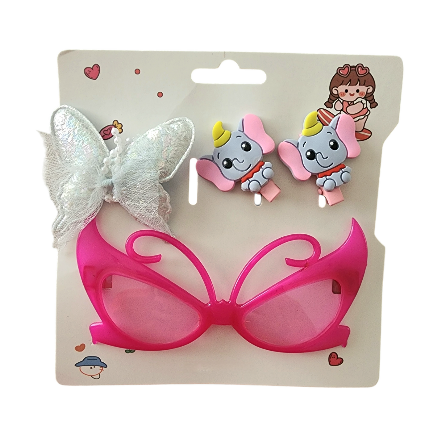 Girls Pink Set Sunglasses and Hair Clips