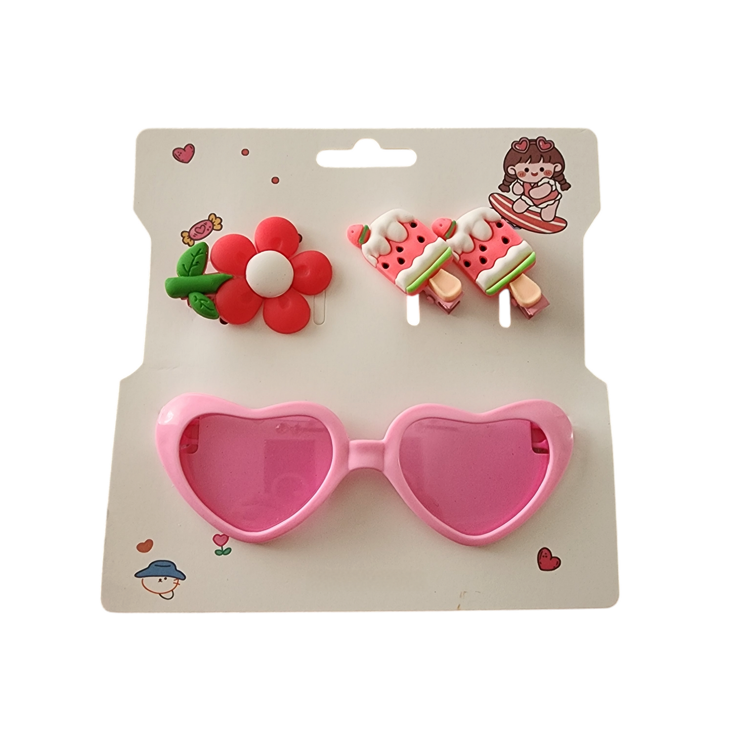 Girls Pink Set Sunglasses and Hair Clips