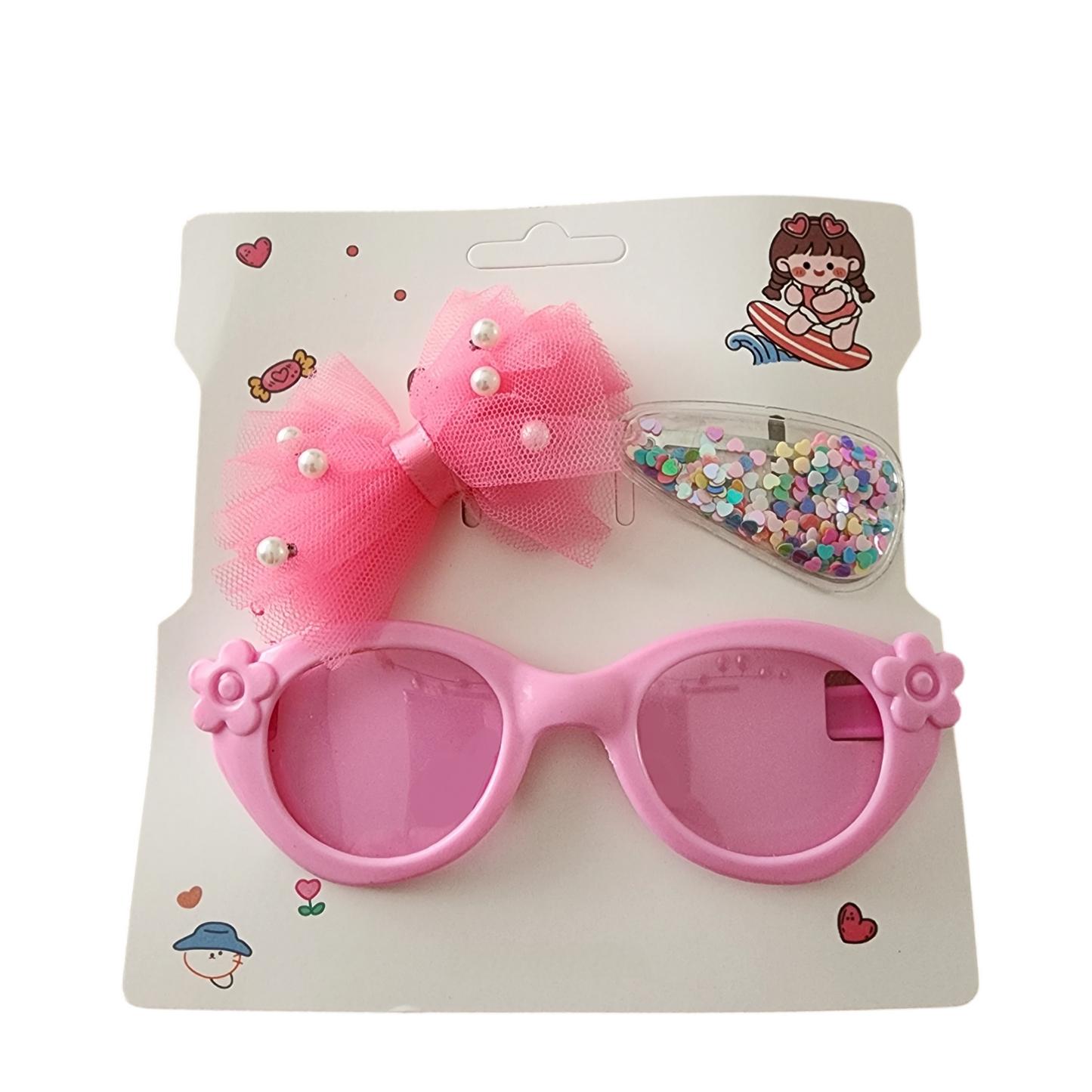 Girls Pink Set Sunglasses and Hair Clips