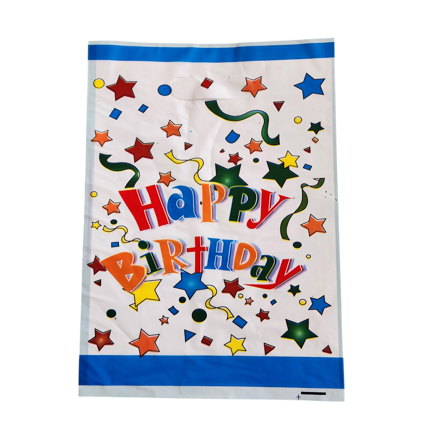 White and Blue Happy Birthday 32x22 cm Plastic Loot Bag (Pack of 10)