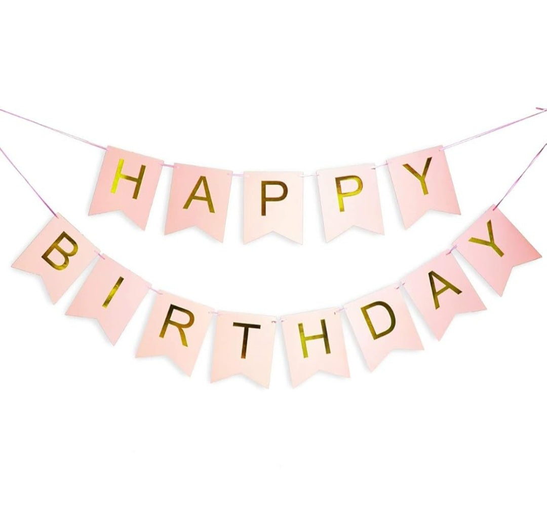 Light Pink Classic Flags Happy Birthday Garland