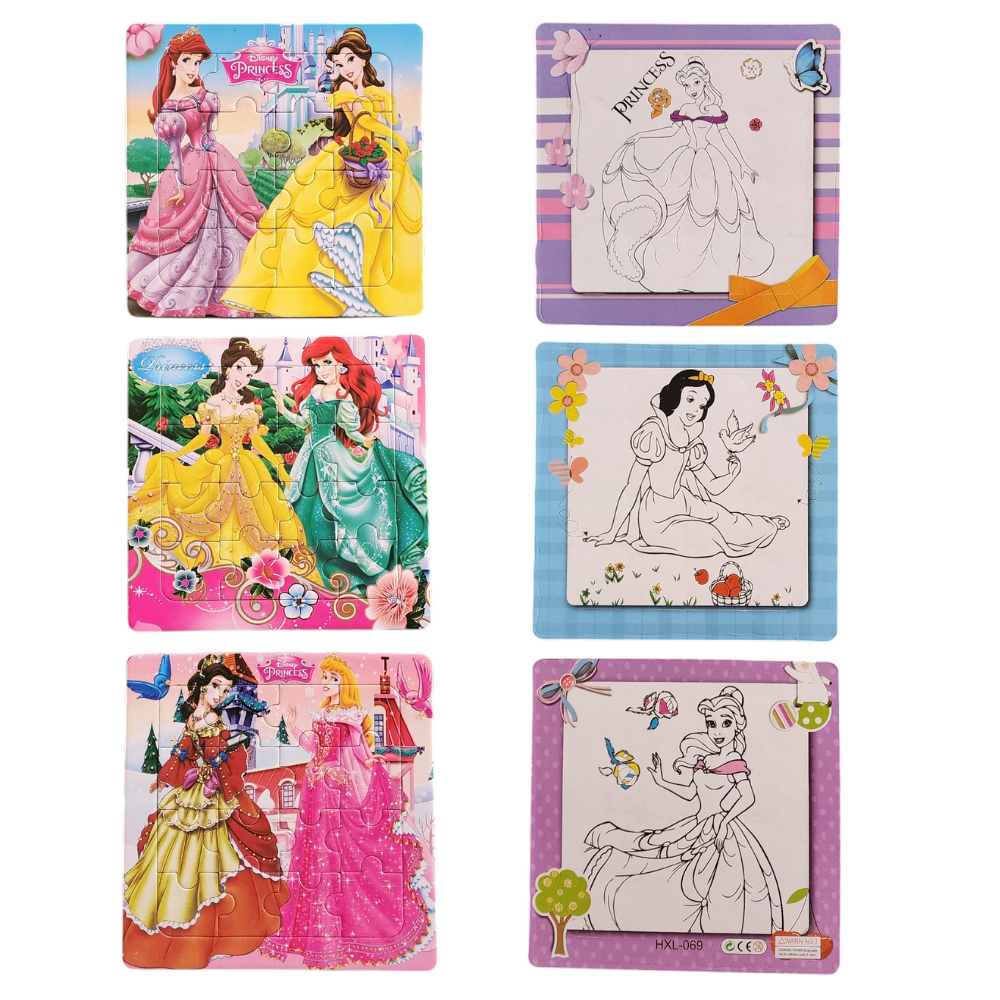Princesses 2 in 1 Puzzle and Colour Card