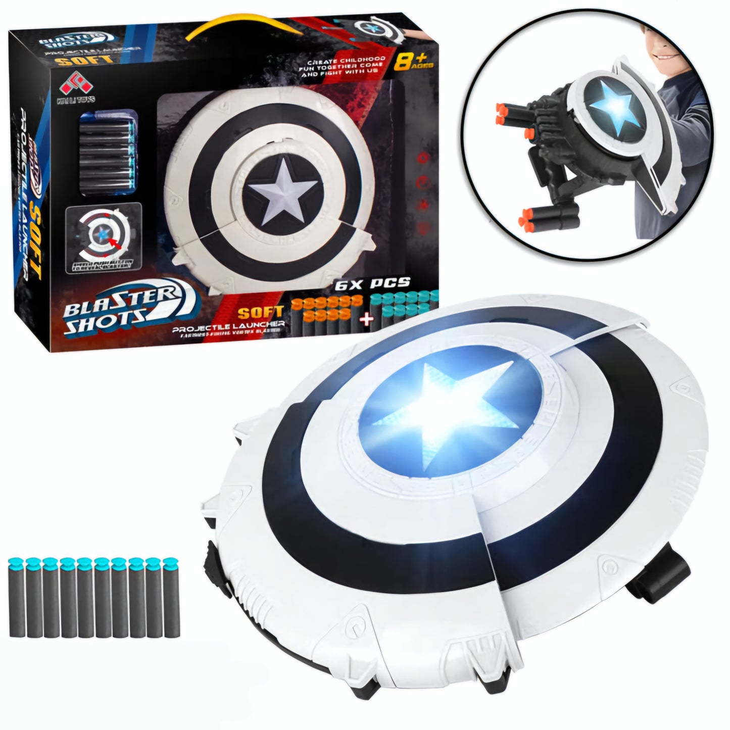 White and Black Shield Blaster Shots Projectile Launcher