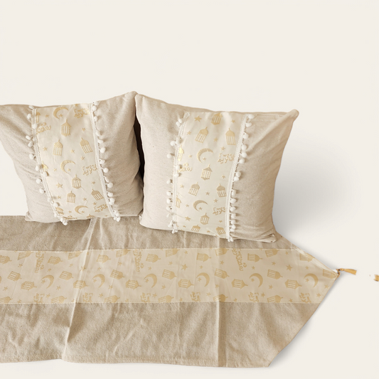 Ramadan Runner & 2 Cushions Covers Crescent and Lanterns